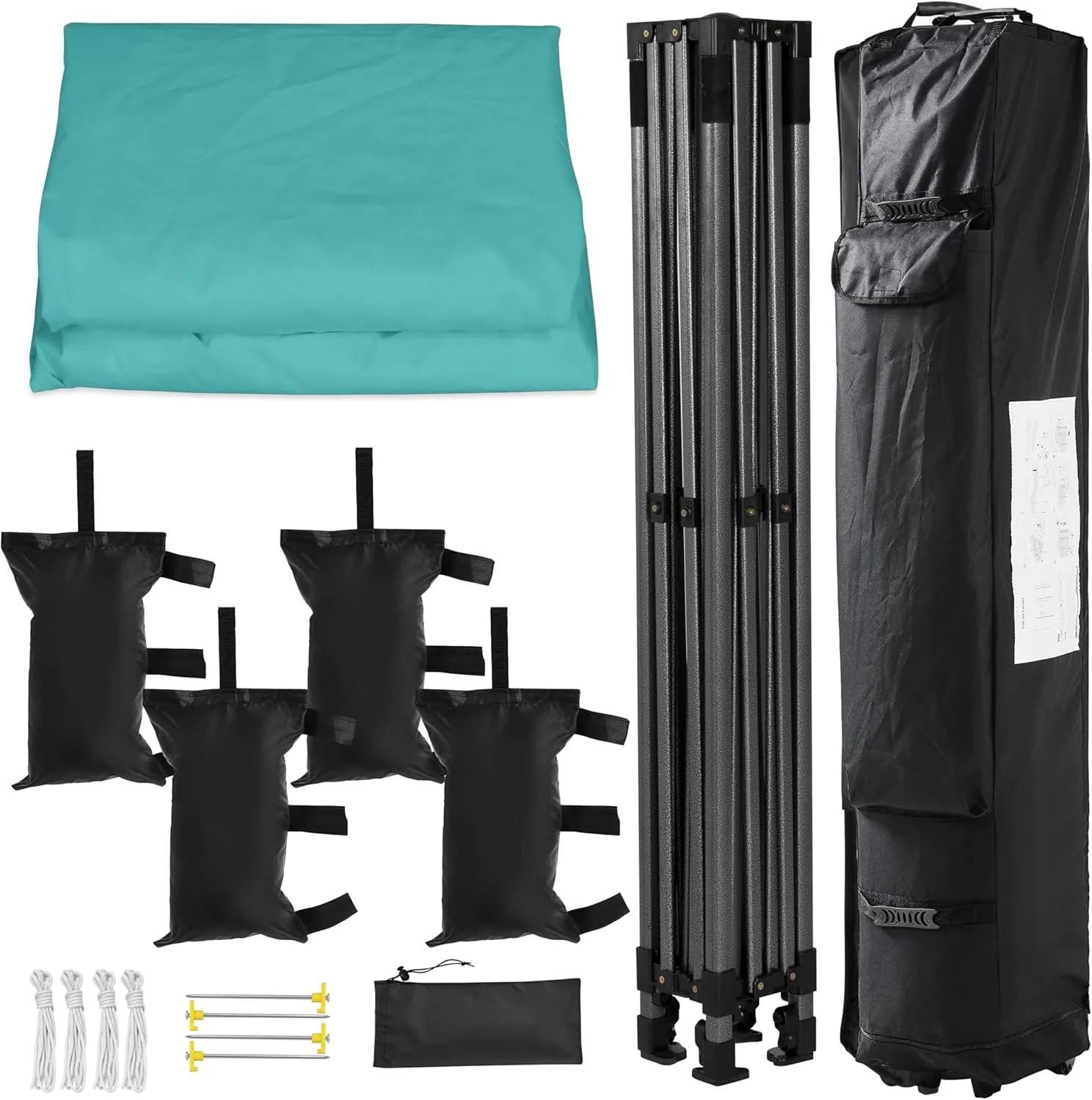 Yaheetech Canopy Tent, Commercial Instant Heavy Duty Canopy, 500D Waterproof Adjustable Tent with Wheeled Carry Bag, 4 Sandbags and 4 Stakes (10x10, Turquoise)