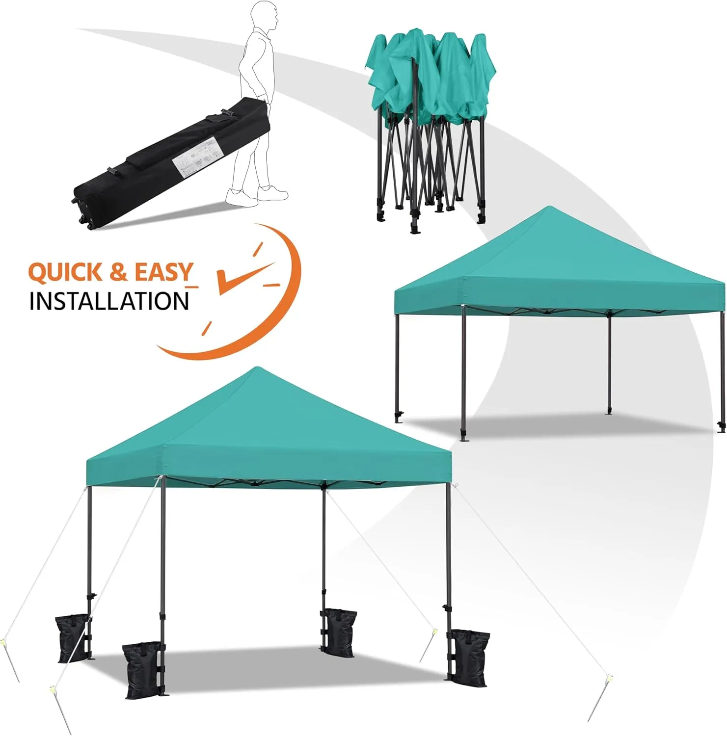 Yaheetech Canopy Tent, Commercial Instant Heavy Duty Canopy, 500D Waterproof Adjustable Tent with Wheeled Carry Bag, 4 Sandbags and 4 Stakes (10x10, Turquoise)