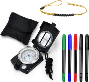 Yeaqee 8 Pcs Land Navigation Kit Includes 5 Military Map Markers Lensatic Military Compass Coordinate Scale and Protractor Pace Beads Counter for Camping, Mountaineering, Climbing, Adventure