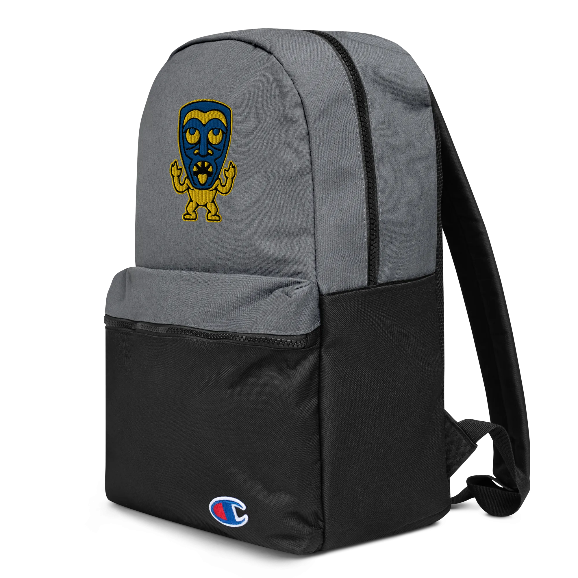 Yellow and Blue Tiki Embroidered Champion Backpack
