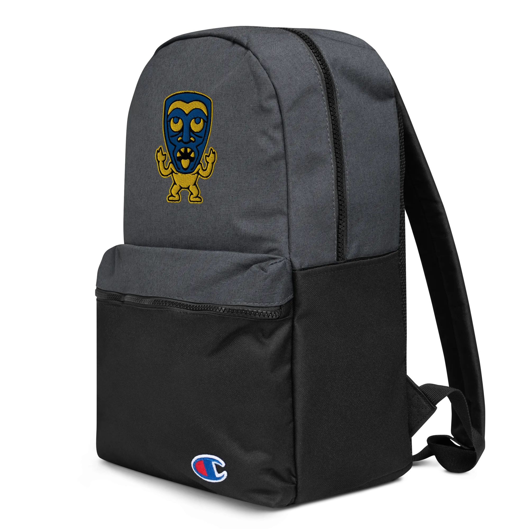 Yellow and Blue Tiki Embroidered Champion Backpack