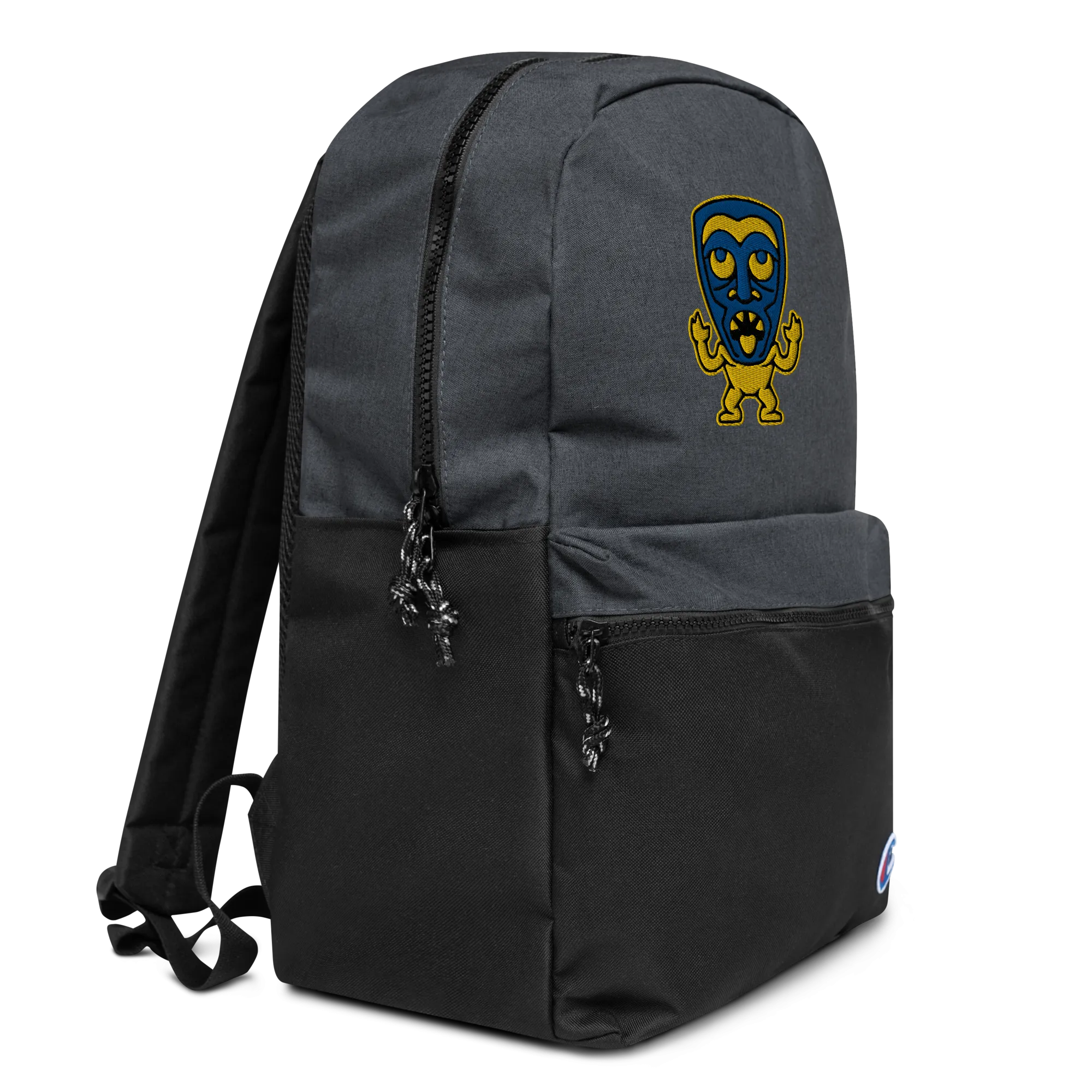 Yellow and Blue Tiki Embroidered Champion Backpack
