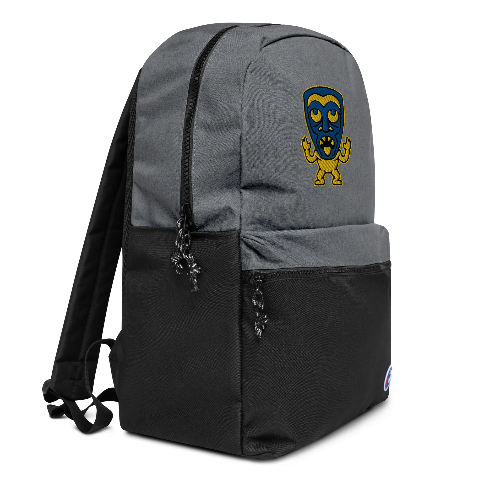 Yellow and Blue Tiki Embroidered Champion Backpack