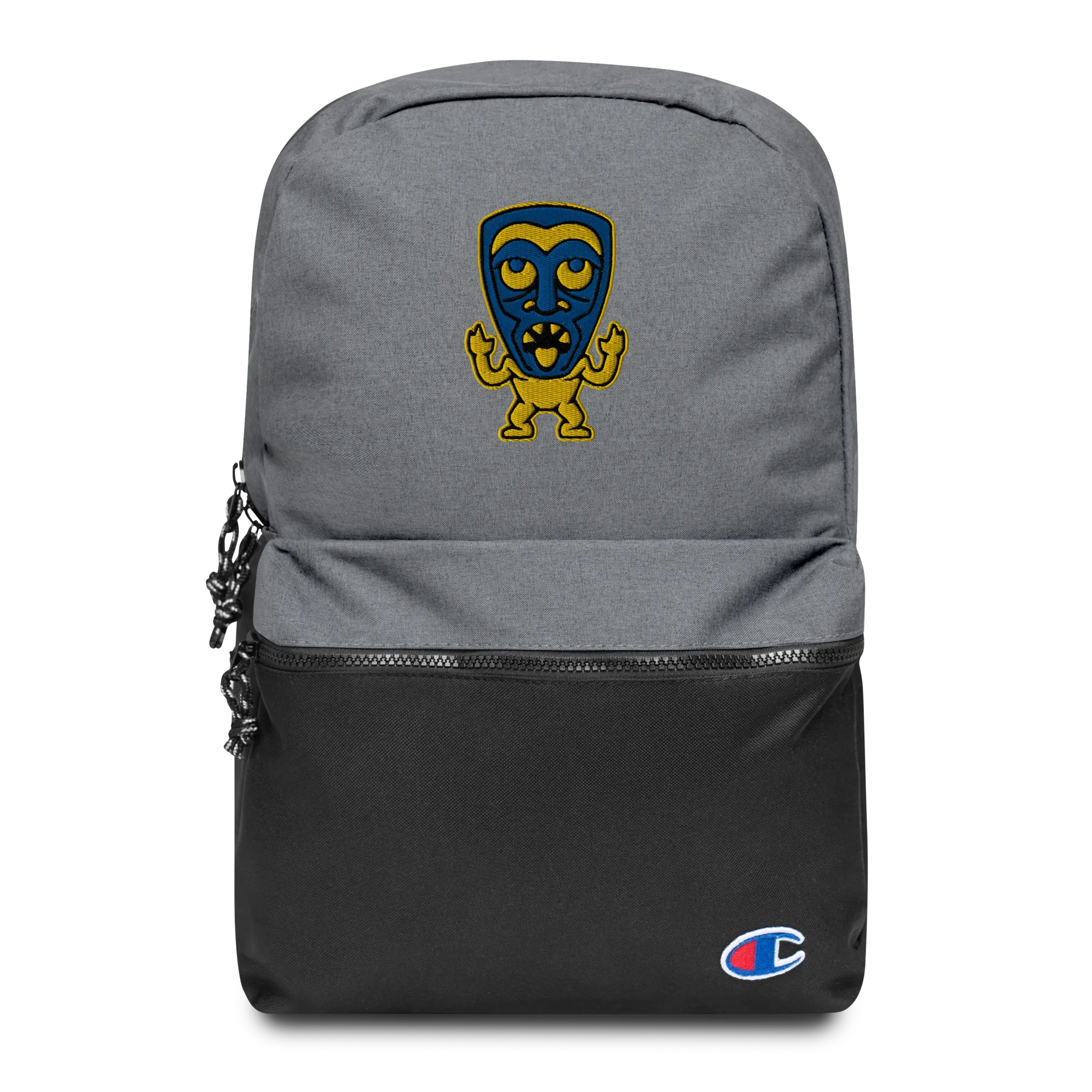 Yellow and Blue Tiki Embroidered Champion Backpack