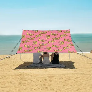 Yellow Pixel Crowns Beach Canopy Tent Anti-UV & Wind Resistant, Camping Sun Shelter Easy Setup Portable,Outdoor Shade Tents with Sandbags,Sand Shovels,Ground Pegs & Stability Poles