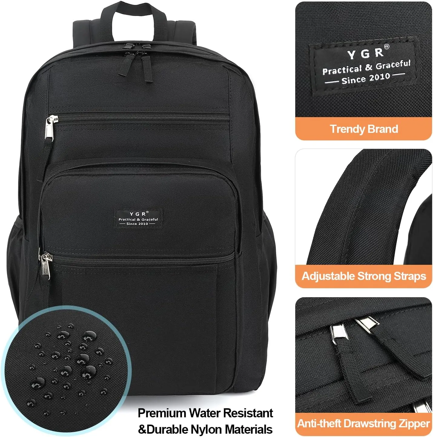 YGR Travel Laptop Backpack, Anti Theft Casual Rucksack Slim Business Laptop Backpack, Water resistant College Computer Bag Gift for Women, Men, College, Outdoor Sports, Work…