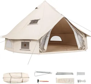 YITAHOME Canvas Bell Yurt Tents - 4 Season Waterproof Glamping Tents w/Stove Jack for Family Camping, Hunting, Parties - 13/16.4/20FT