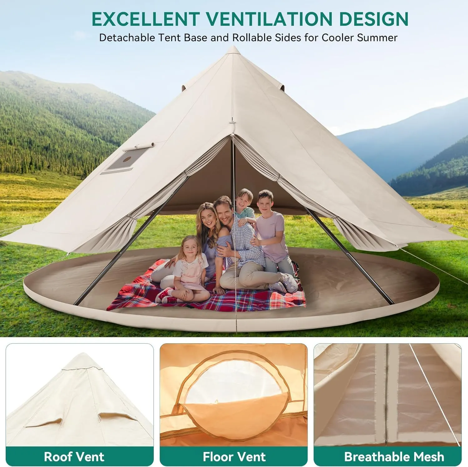 YITAHOME Canvas Bell Yurt Tents - 4 Season Waterproof Glamping Tents w/Stove Jack for Family Camping, Hunting, Parties - 13/16.4/20FT