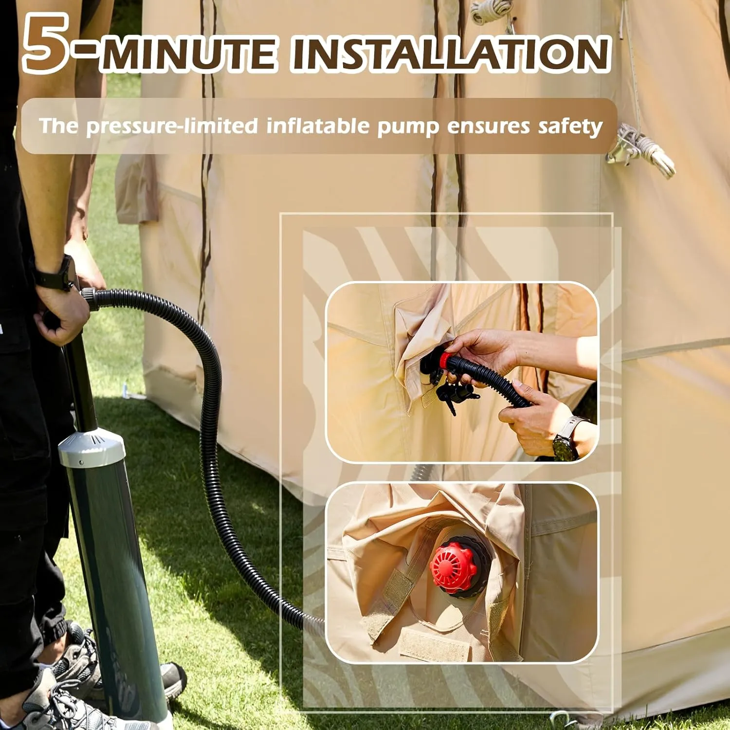 YOLENY Inflatable Tents for Camping, 4/6/8/10/12 Person Tent with TPU Skylight, Mesh Windows, Stove Jack & Pump, Easy Setup 4 Season Glamping Tent, Waterproof & Windproof