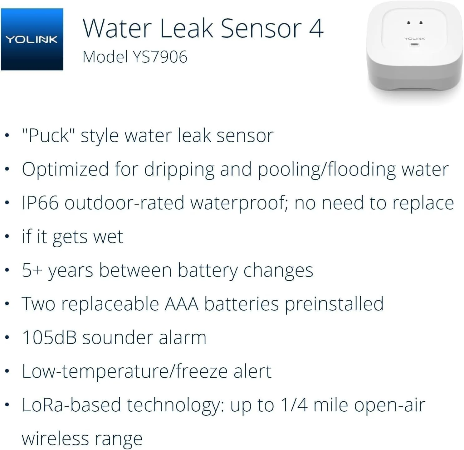 YoLink Smart Home Starter Kit: Hub & Water Leak Sensor 4 with 105dB Audio Alarm 2-Pack, SMS/Text, Email & Push Notifications, Freeze Warning, LoRa Up to 1/4 Mile Open-Air Range, w/Alexa, IFTTT