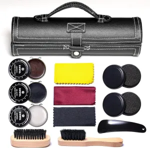 YUET 12PC Shoe Shine Kit Leather Boot Polish Kit w/Brushes and Brown, Black, Neutral Polish for Shoe Care and Cleaning