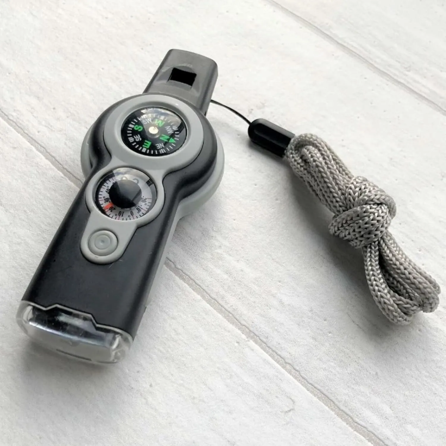 Zhong 7 in 1 Emergency Survival Whistle Compass Magnifier Lens LED Signal Lights