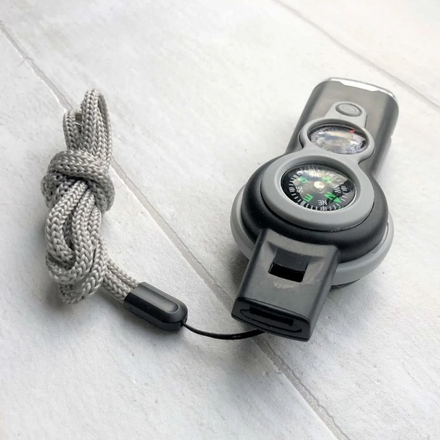 Zhong 7 in 1 Emergency Survival Whistle Compass Magnifier Lens LED Signal Lights