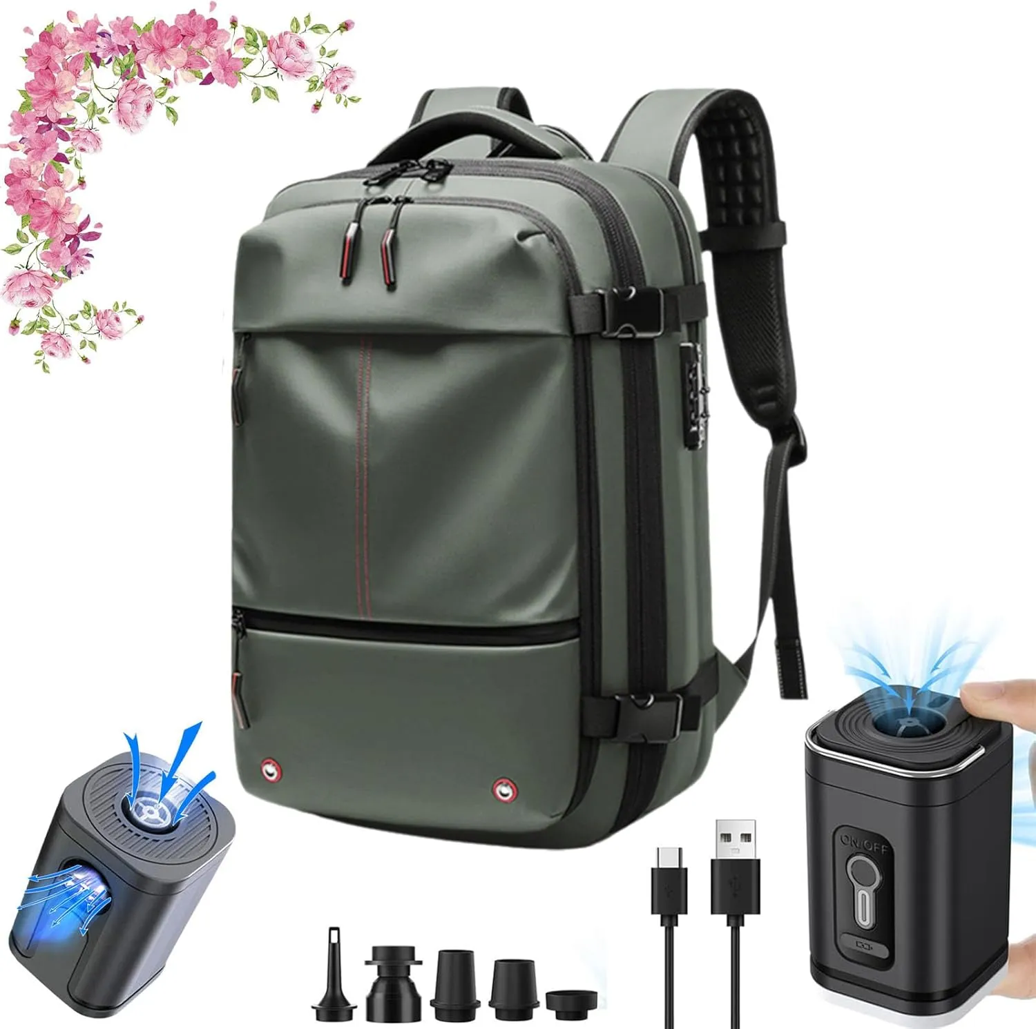 ZJQ AeroPack Backpack, Aeropack Vacuum Compression Backpack, 60L Expandable with Water Resistant for Travel Adventure (Army Green Vacuum Tool)