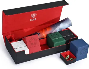 ZLCA Card Deck Box 6 in 1 with MTG Playmat, Premium Card Storage Box with 5 Pcs MTG Deck Box Holds 2400  Trading Cards, Large TCG Card Deck Case for Magic Yugioh Sports Cards (Black&Red Kit)