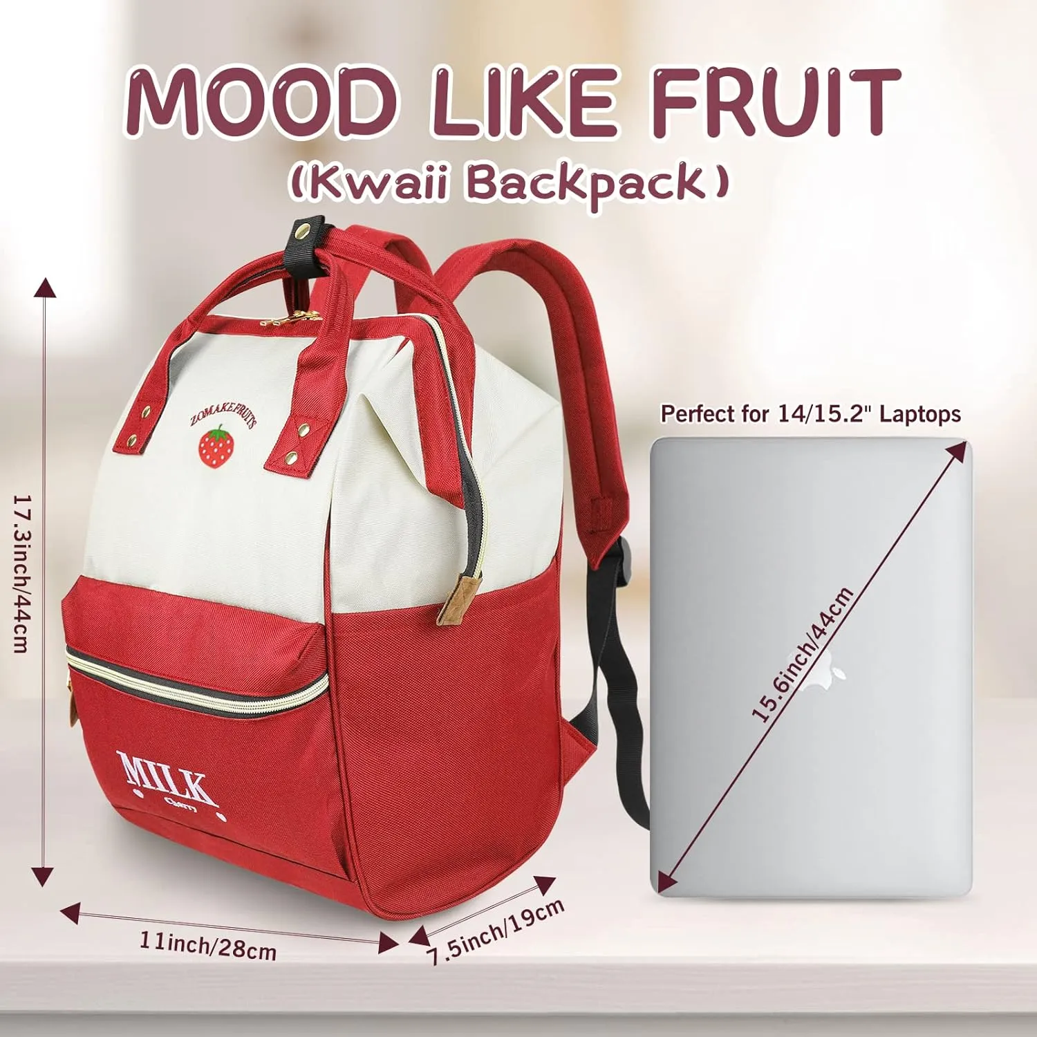 ZOMAKE 15.6 Inch Travel Laptop Backpack for Women Men - Anti Theft Water Resistant Bag Daypack - Computer Bag Business Work Cute Backpacks(Strawberry)