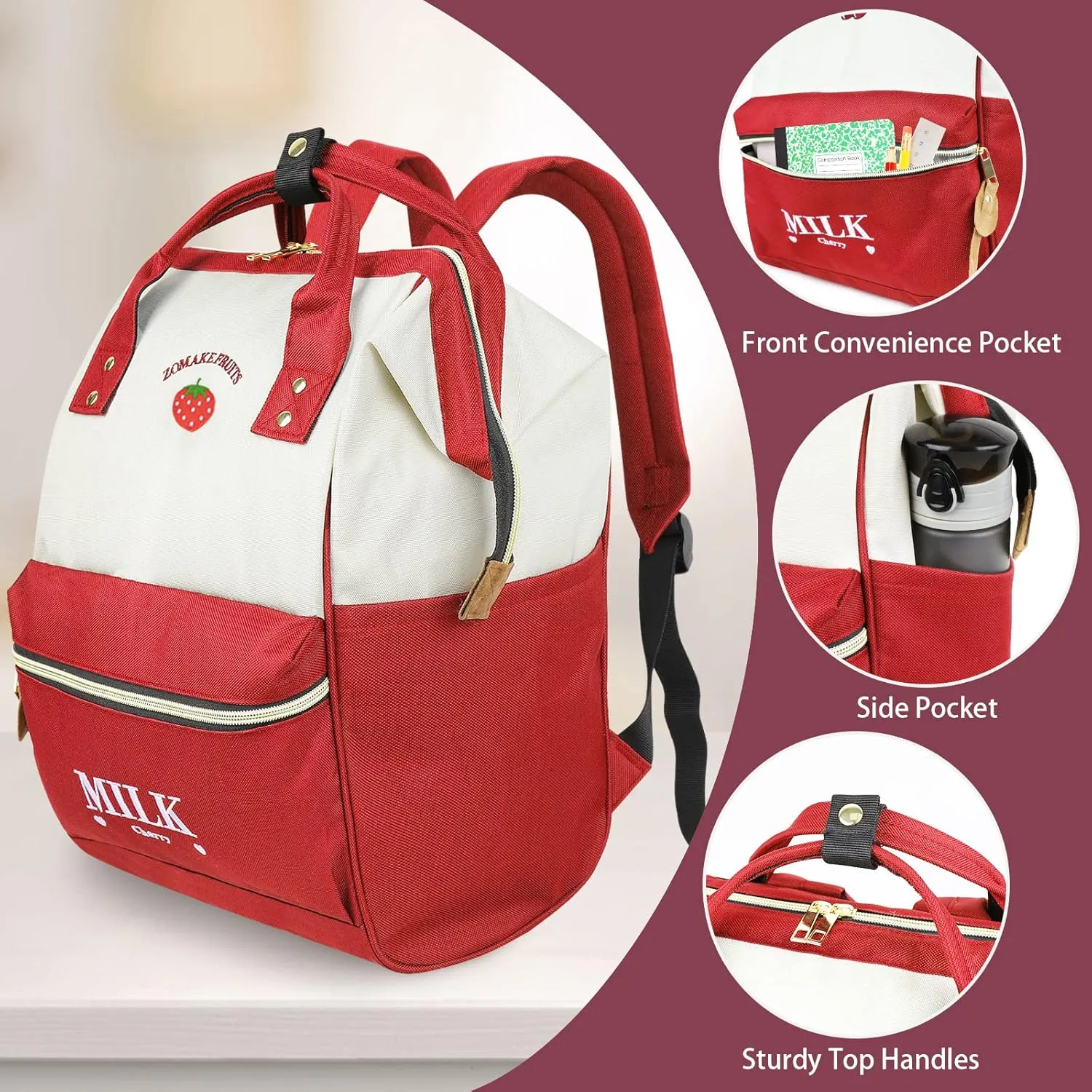 ZOMAKE 15.6 Inch Travel Laptop Backpack for Women Men - Anti Theft Water Resistant Bag Daypack - Computer Bag Business Work Cute Backpacks(Strawberry)