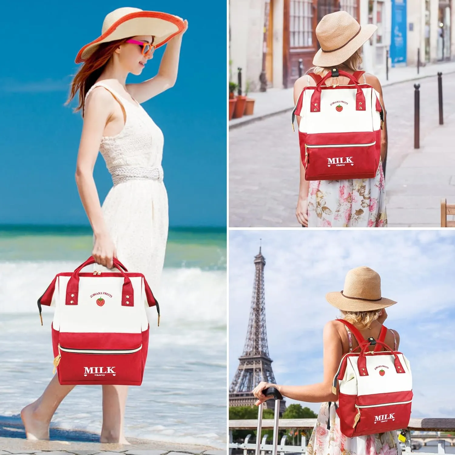 ZOMAKE 15.6 Inch Travel Laptop Backpack for Women Men - Anti Theft Water Resistant Bag Daypack - Computer Bag Business Work Cute Backpacks(Strawberry)