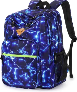 ZORFIN 26L Backpack for School, College, and Travel: Water Resistant Bookbag with 8 Compartments - Blue Lightning