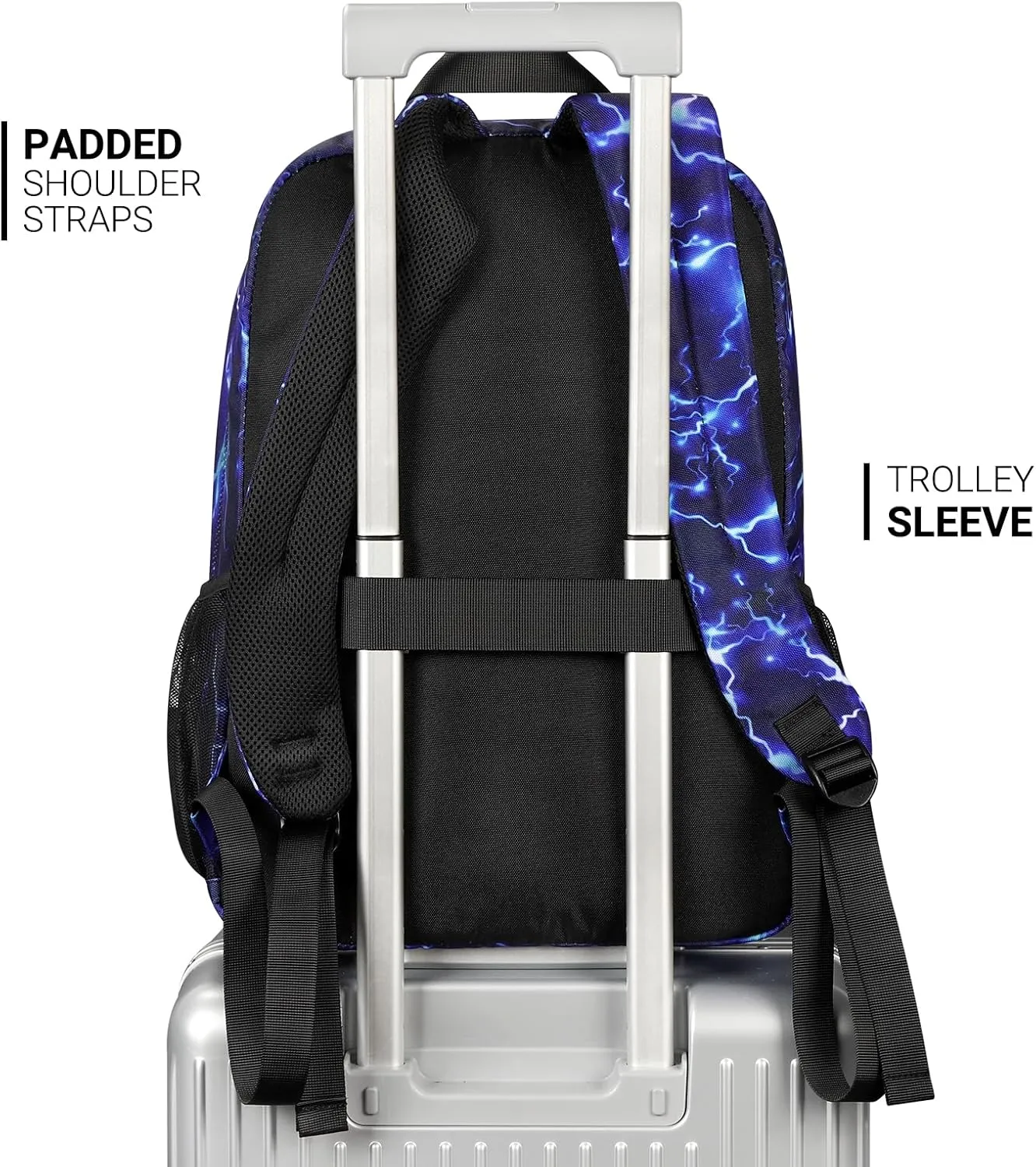 ZORFIN 26L Backpack for School, College, and Travel: Water Resistant Bookbag with 8 Compartments - Blue Lightning