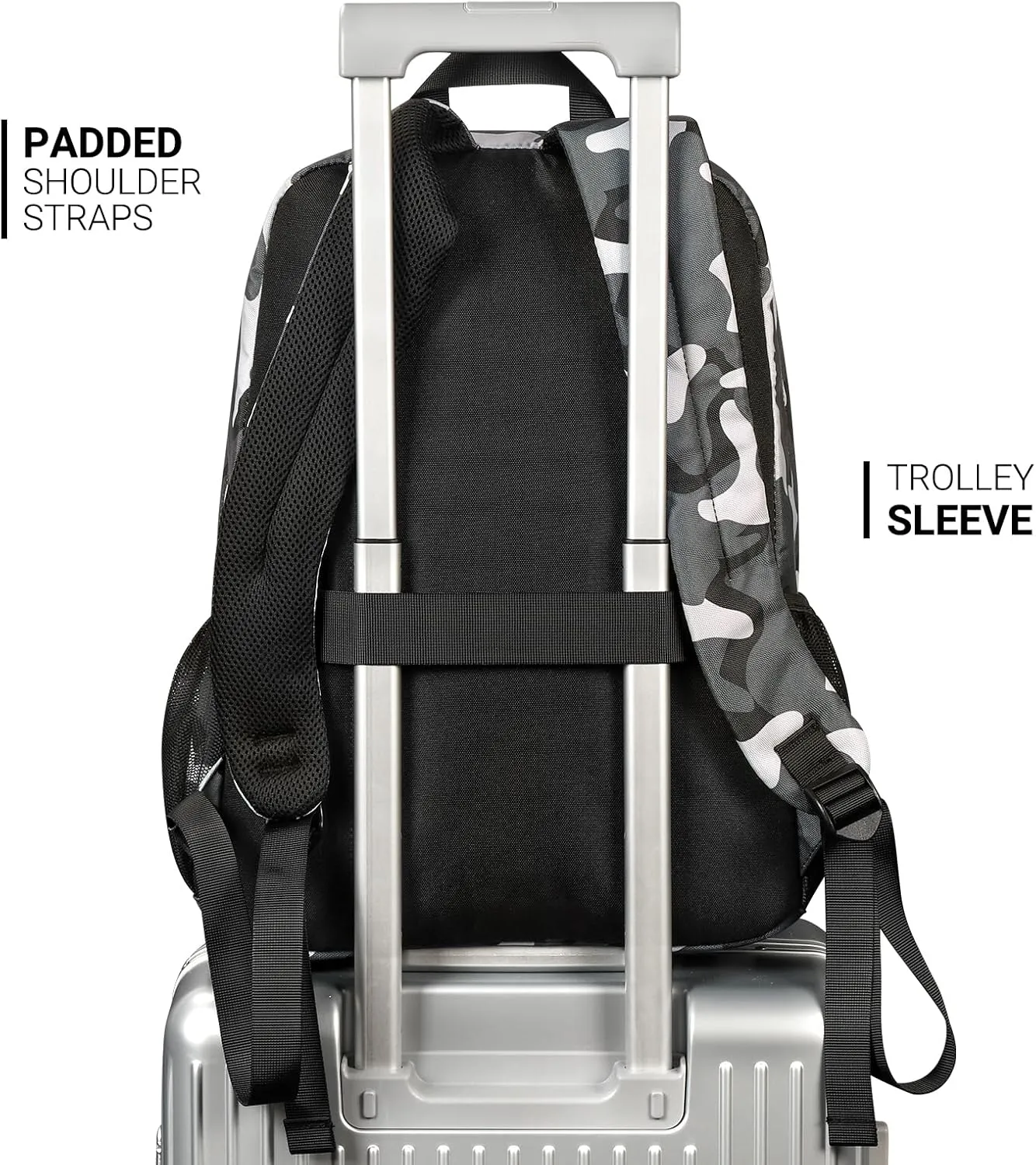 ZORFIN 26L Backpack for School, College, and Travel: Water Resistant Bookbag with 8 Compartments - Camo Black