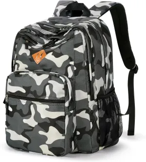 ZORFIN 26L Backpack for School, College, and Travel: Water Resistant Bookbag with 8 Compartments - Camo Black