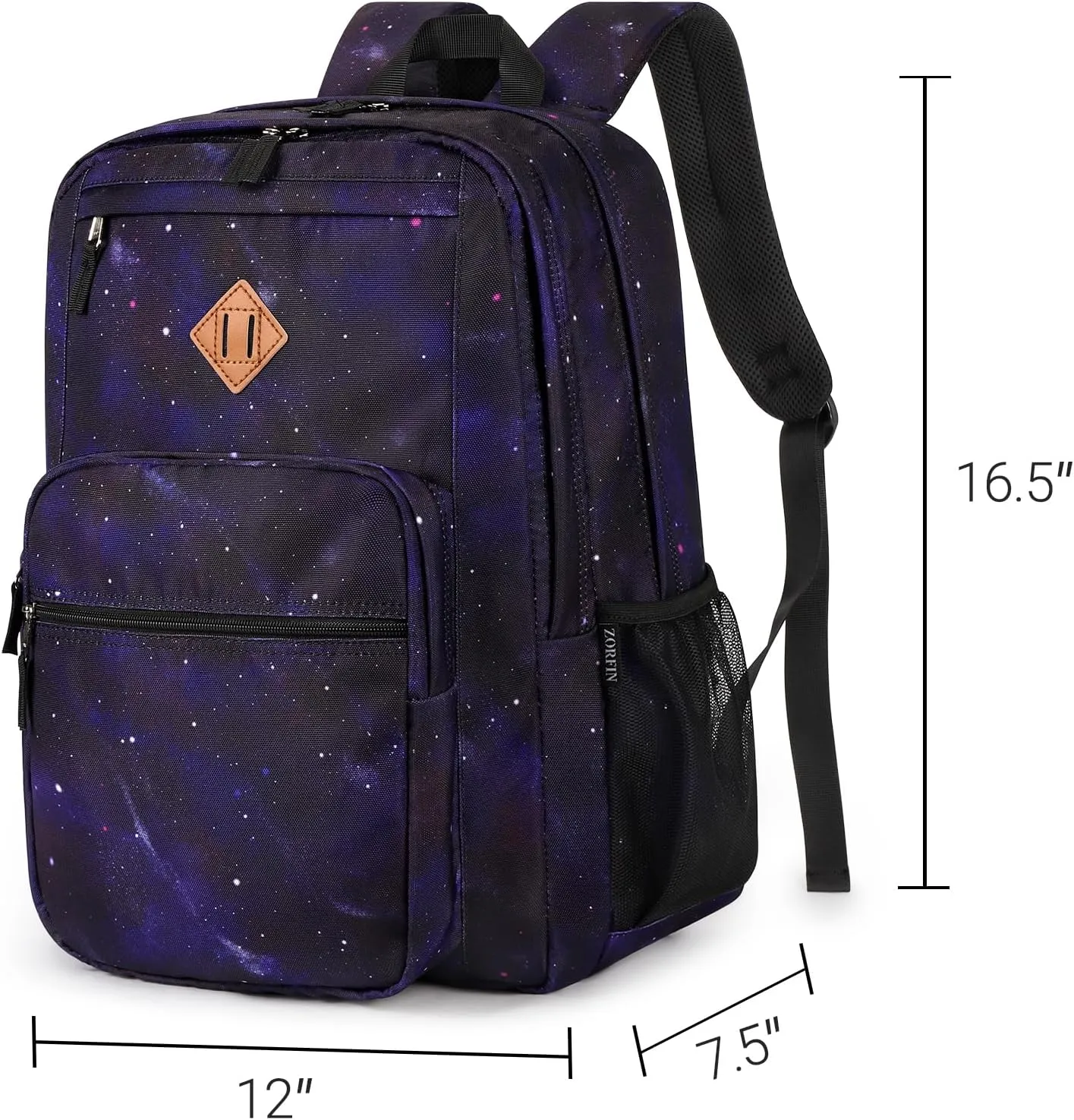 ZORFIN 26L Backpack for School, College, and Travel: Water Resistant Bookbag with 8 Compartments - Night Sky