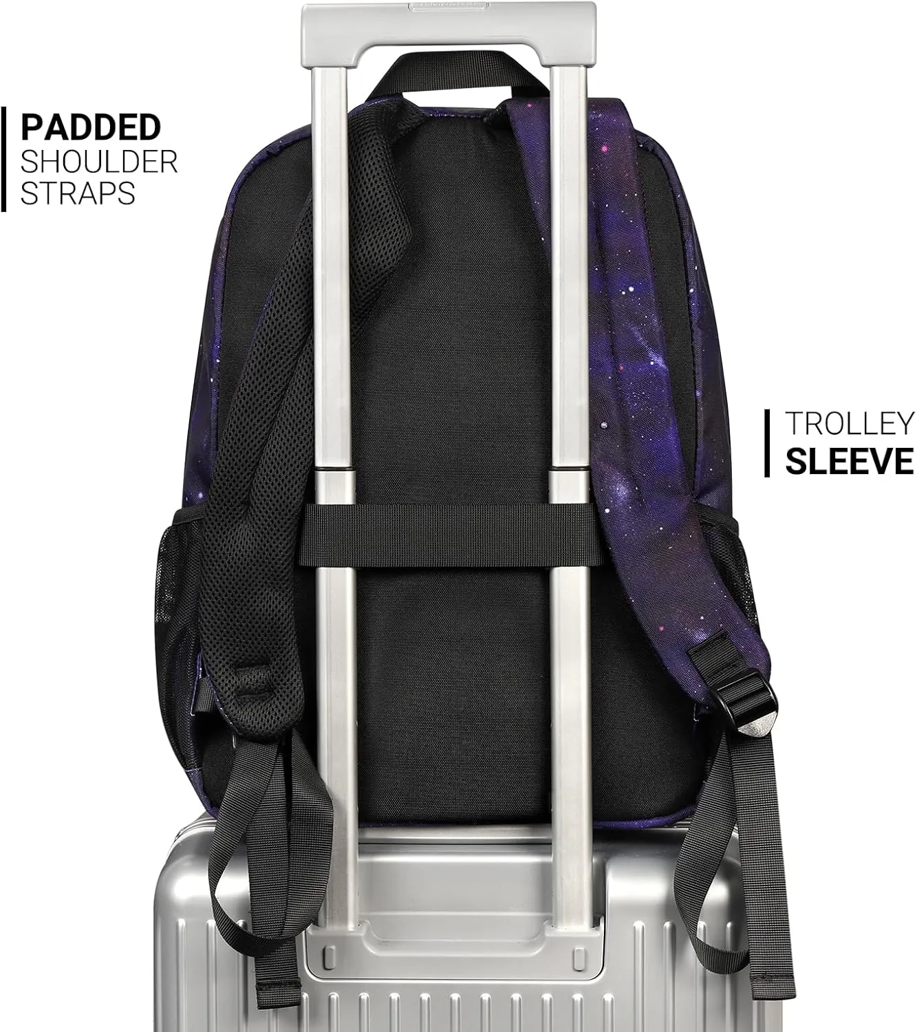 ZORFIN 26L Backpack for School, College, and Travel: Water Resistant Bookbag with 8 Compartments - Night Sky