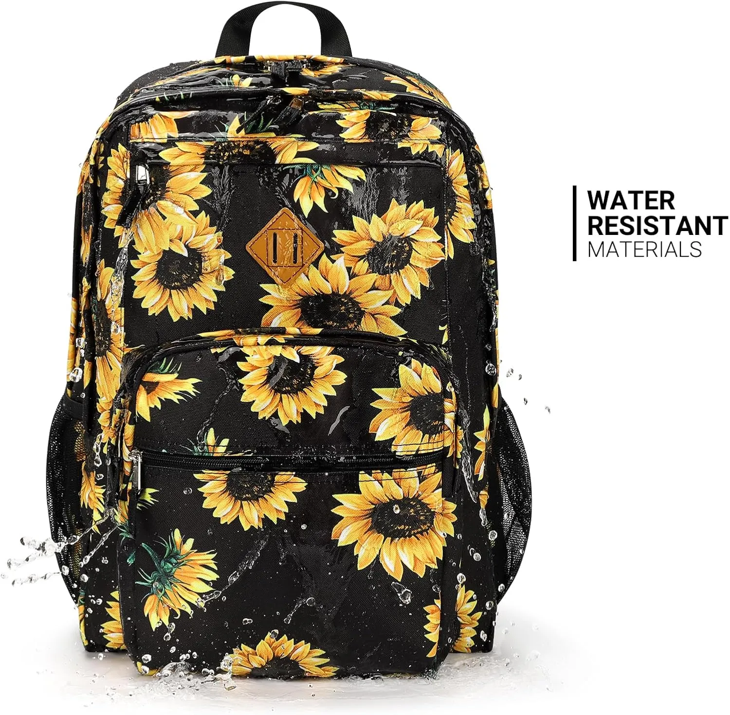 ZORFIN 26L Backpack for School, College, and Travel: Water Resistant Bookbag with 8 Compartments - Sunflower