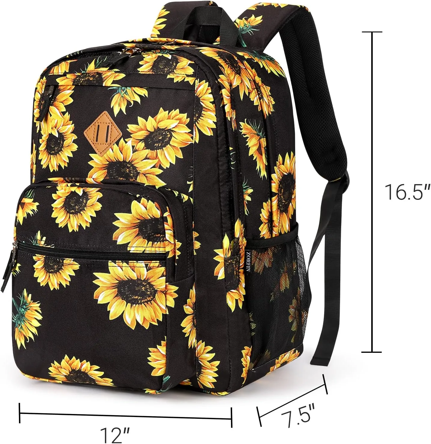 ZORFIN 26L Backpack for School, College, and Travel: Water Resistant Bookbag with 8 Compartments - Sunflower