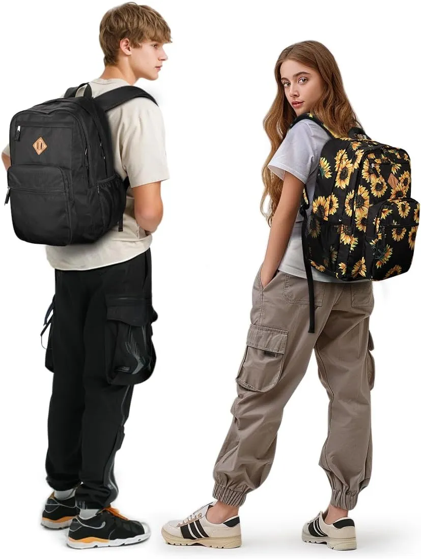 ZORFIN 26L Backpack for School, College, and Travel: Water Resistant Bookbag with 8 Compartments - Sunflower