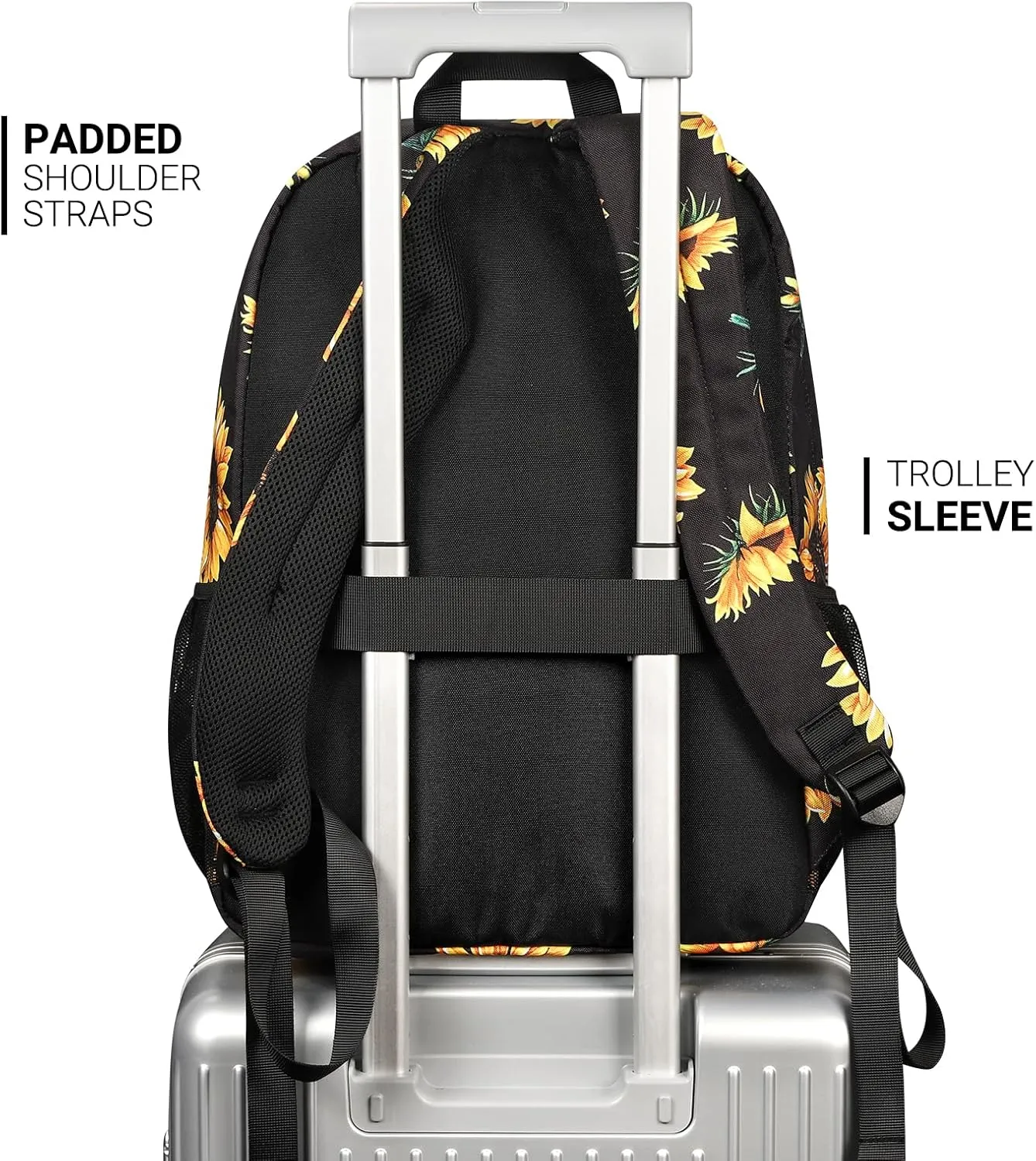 ZORFIN 26L Backpack for School, College, and Travel: Water Resistant Bookbag with 8 Compartments - Sunflower