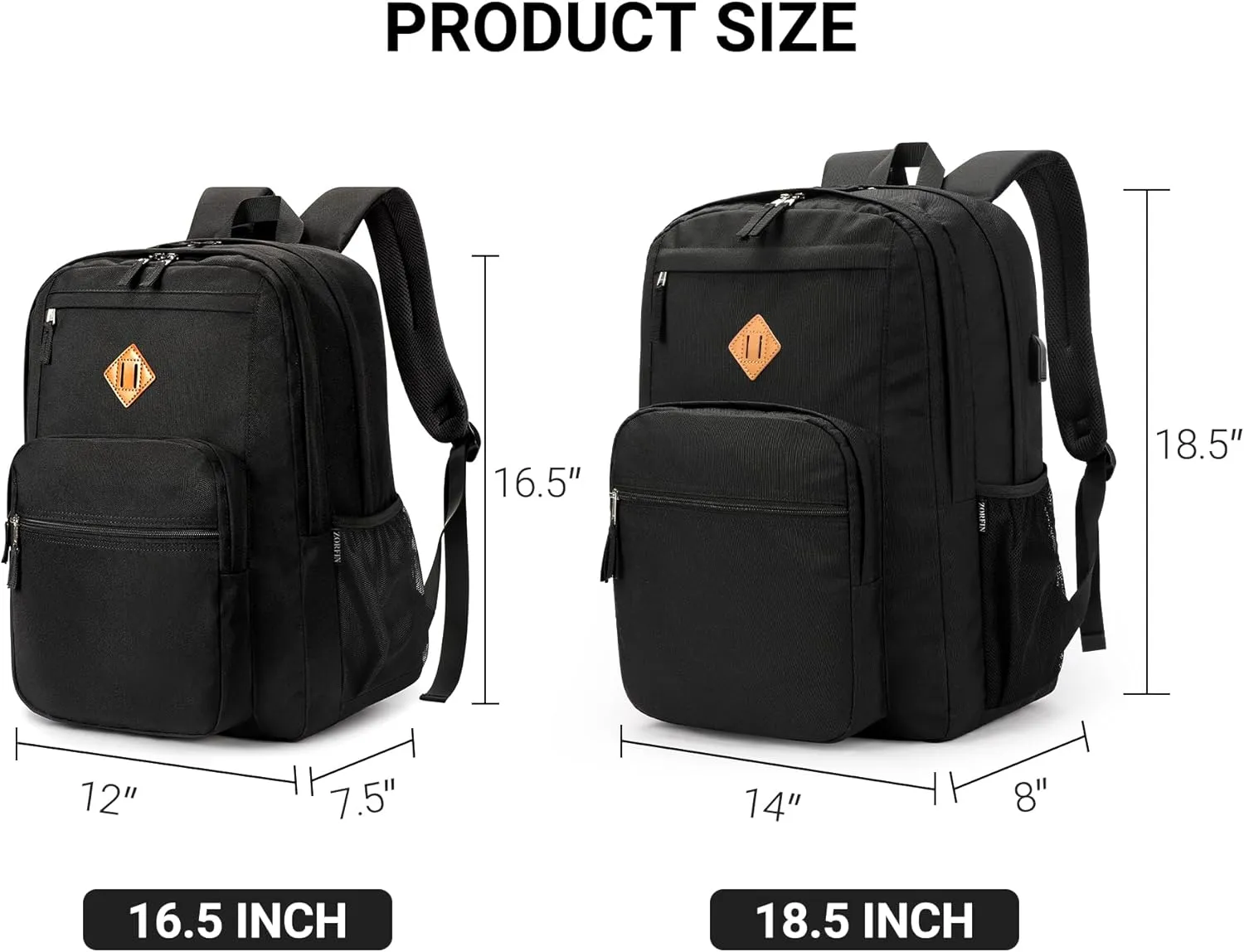 ZORFIN 36L Black Backpack for School, College, and Travel: Water Resistant Bookbag with 8 Compartments