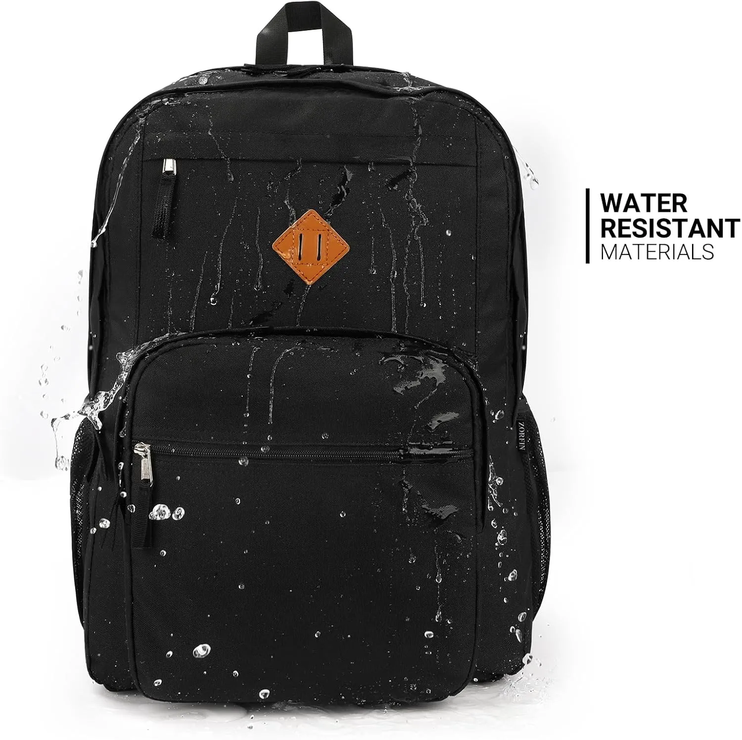 ZORFIN 36L Black Backpack for School, College, and Travel: Water Resistant Bookbag with 8 Compartments