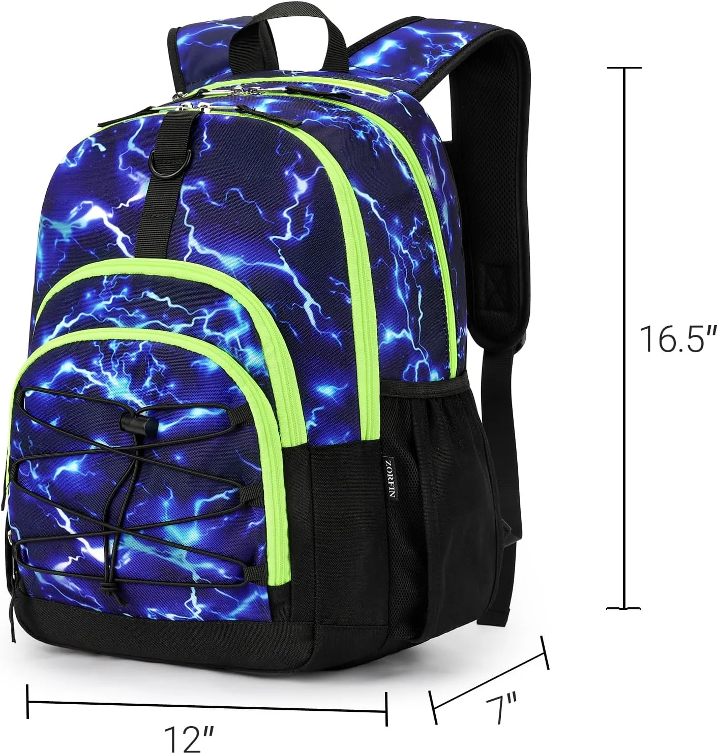 ZORFIN Backpack for School, Travel: Bookbag for Girls Boys - Kids Backpack with Multi Compartments - Blue Lightning
