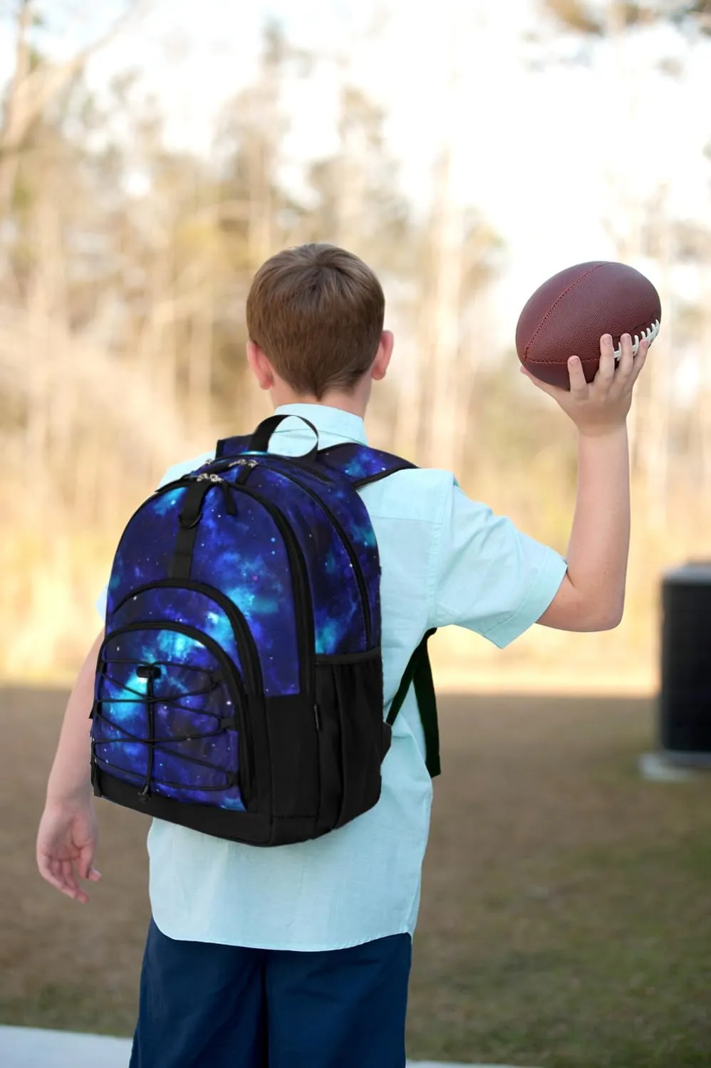 ZORFIN Backpack for School, Travel: Bookbag for Girls Boys - Kids Backpack with Multi Compartments - Blue Lightning