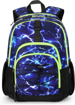 ZORFIN Backpack for School, Travel: Bookbag for Girls Boys - Kids Backpack with Multi Compartments - Blue Lightning