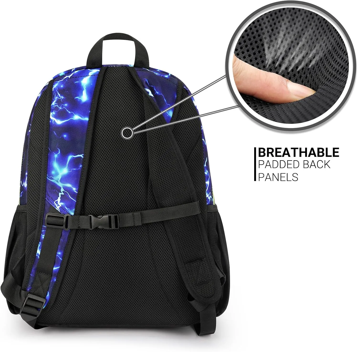 ZORFIN Backpack for School, Travel: Bookbag for Girls Boys - Kids Backpack with Multi Compartments - Blue Lightning