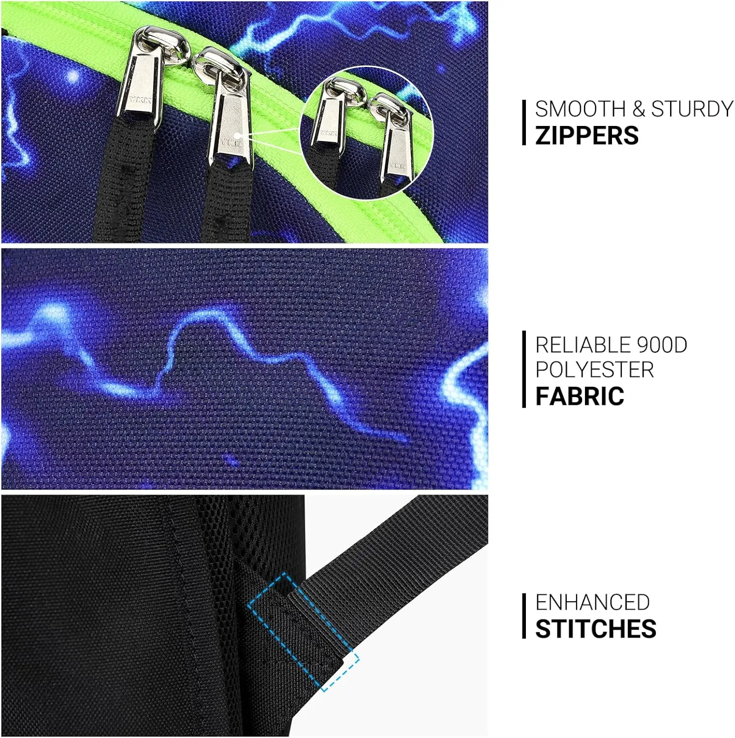 ZORFIN Backpack for School, Travel: Bookbag for Girls Boys - Kids Backpack with Multi Compartments - Blue Lightning