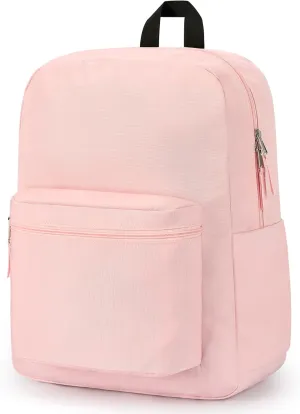 ZORFIN Simple Backpack for School Work Travel: Lightweight Bookbag for Girls and Boys - Water Resistant Backpacks for Men and Women - Pink Ice