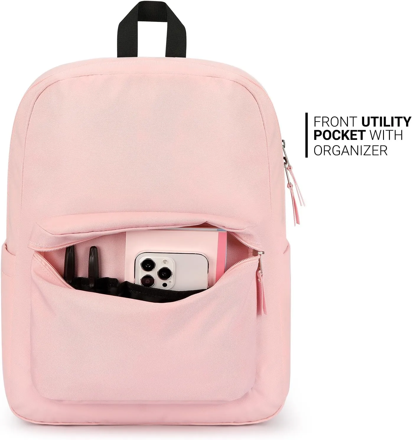 ZORFIN Simple Backpack for School Work Travel: Lightweight Bookbag for Girls and Boys - Water Resistant Backpacks for Men and Women - Pink Ice