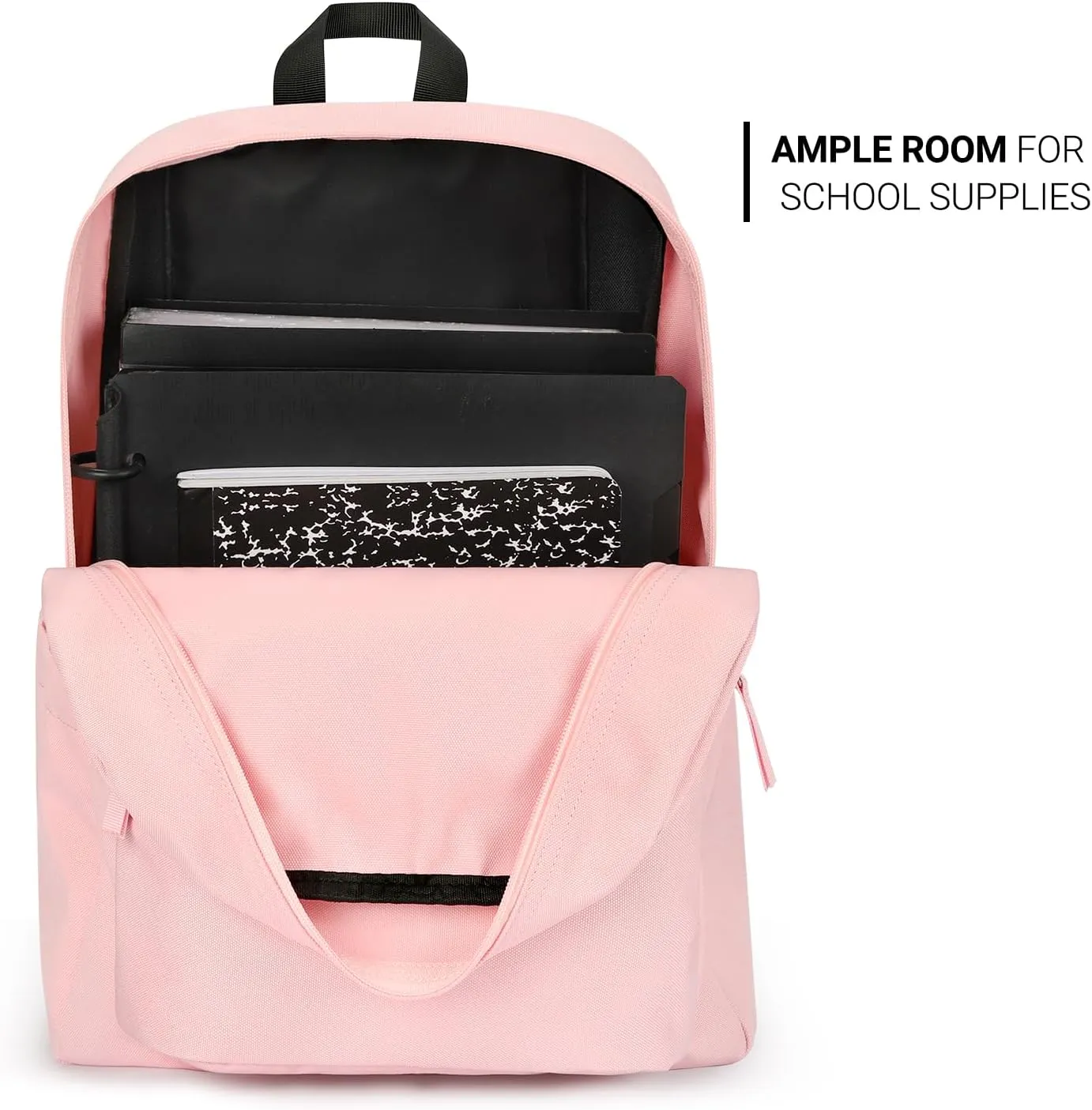 ZORFIN Simple Backpack for School Work Travel: Lightweight Bookbag for Girls and Boys - Water Resistant Backpacks for Men and Women - Pink Ice